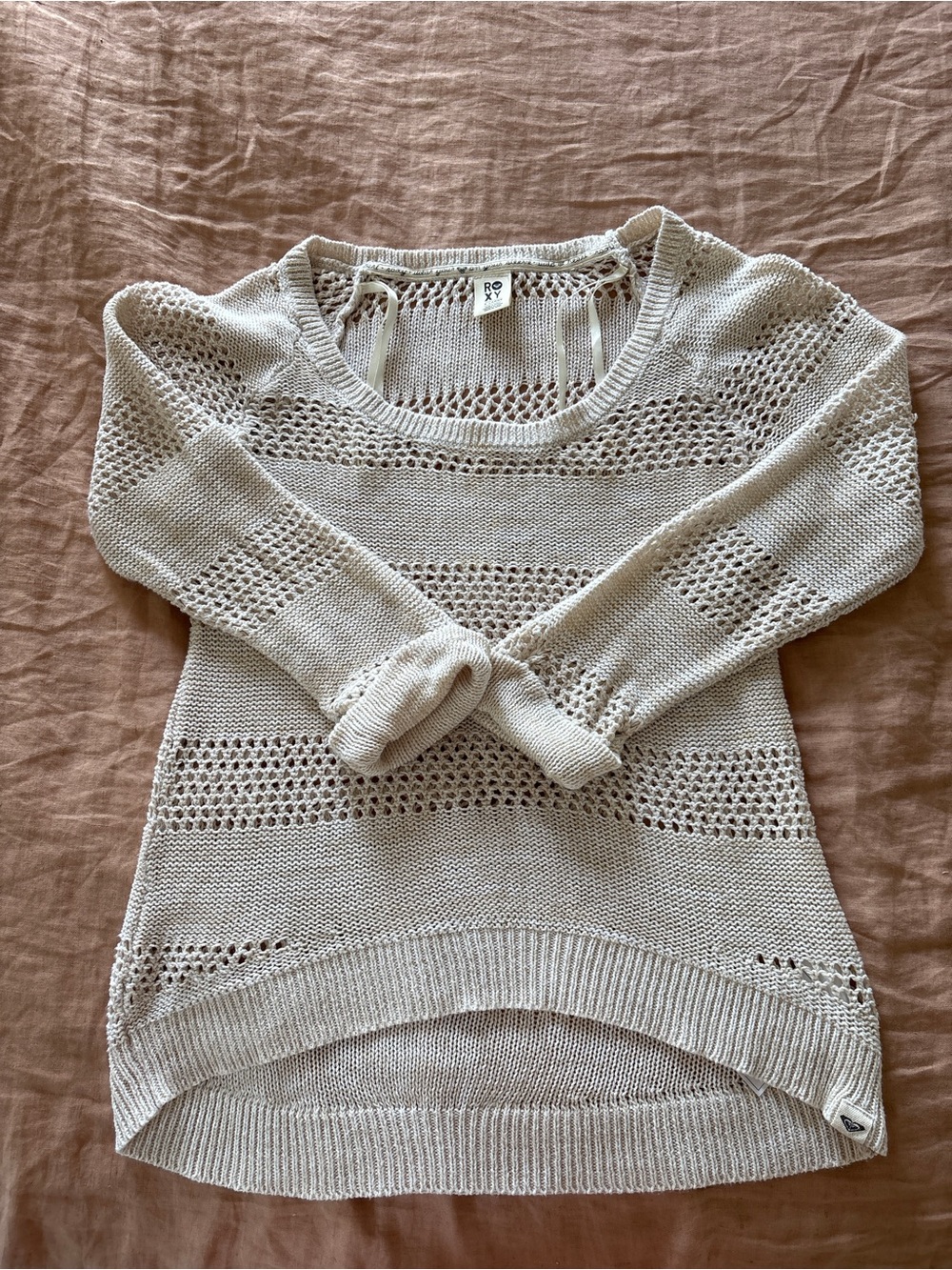 Roxy Cream Open-Knit Scoop Neck Sweater